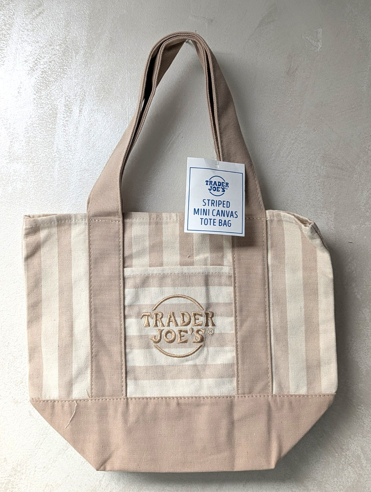 Trader Joe’s Mini Pastel Stripe Canvas Tote Bag Limited Edition, BEIGE