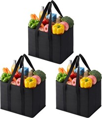 3 Pack Reusable Grocery Bags Collapsible Foldable Totes Heavy Duty Washable