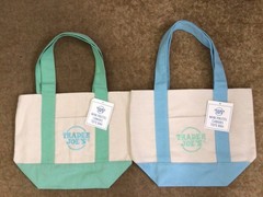 Trader Joe’s Set Of 2 Mini PASTEL Canvas Tote Bags Green and Blue New With Tags