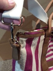 Lot Of 2 Stylish Plastic & Canvas Reusable Tote Bags Pink With White Stripe XL