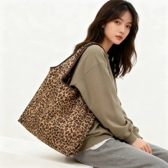 Leopard Print Foldable Tote Bag Lightweight Polyester Leak-Proof Reusable