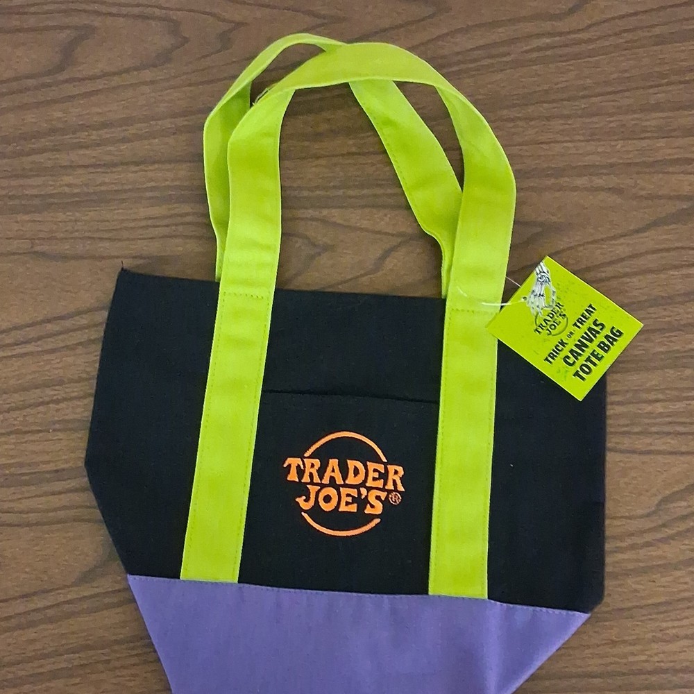 Trader Joe’s Mini Canvas Tote Bag Foldable Black Green Purple