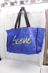 Canvas Reusable Shopper Tote Blue + yellow Scene Text 16X12x6 inches
