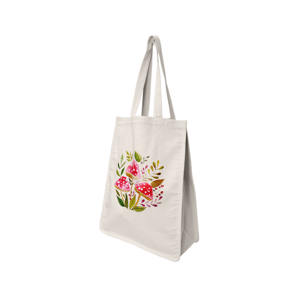 15″L x 19″H Reusable Canvas Mushroom Tote Bag,Grocery Bag,Beach Bag,Shopping Bag
