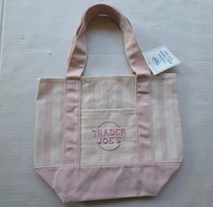 Trader Joe’s Limited Mini Canvas Pastel Striped Tote Bag 2026 Pink HTF FAST SHIP
