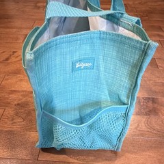 Thirty-One Blue Canvas Reusable Tote Bag w/ Outer Pockets Mesh Pocket 13x6x7