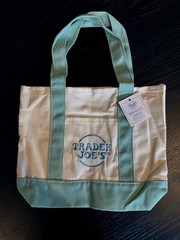 TRADER JOES Mini Canvas Tote Bag Limited Edition Pastel Mint Green Turquoise