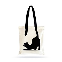 1 PCS Cotton Silhouette Cat Tote Bag Extra Strong Zip Inner Pocket Reusable