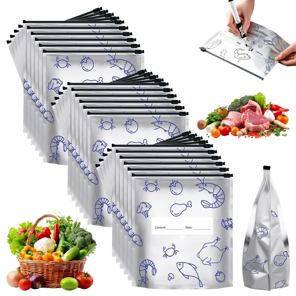 Reusable Aluminum Foil Sealable Storage Bags, 2026 New Large, Silver