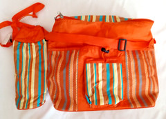 Orange Large Insulated Shopping Travel Bag Zip 13″x13″x6″W/Bottle Bag Zip-2/pc