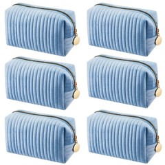 Shinylin 6 Pieces Velvet Makeup Bags Bridesmaid Proposal Gifts Terry Blue