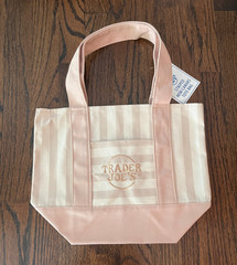 Trader Joe’s Set of 4 Striped: Pink, Blue, Lt Green, Tan Mini Canvas Tote Bag