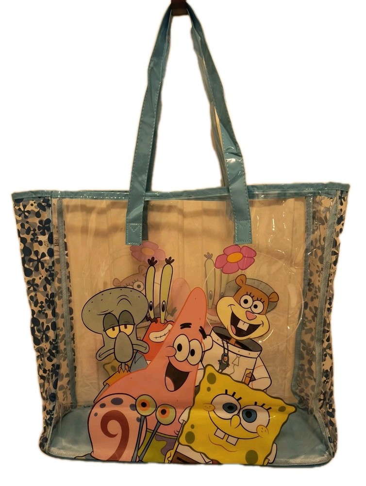 SPONGEBOB SQUAREPANTS XL TRANSPARENT Reusable Beach Tote/Shopping/Gift Bag🆓Ship