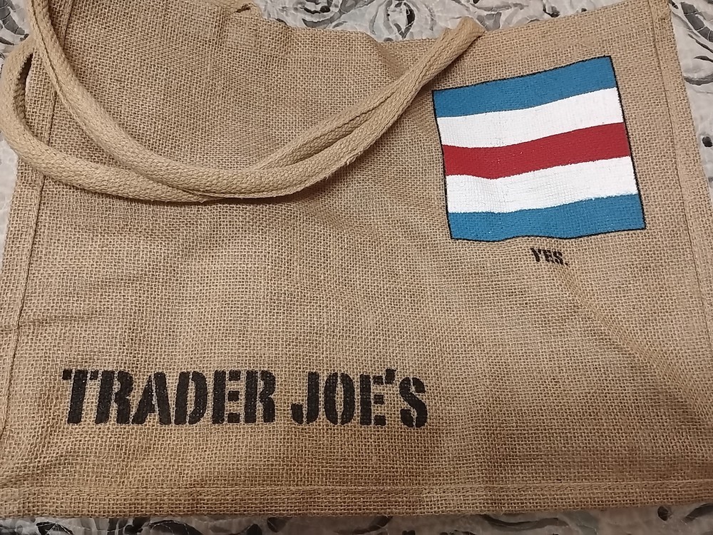 Rare Trader Joe’s Burlap Reusable Nautical Flag Jute Tote Bag