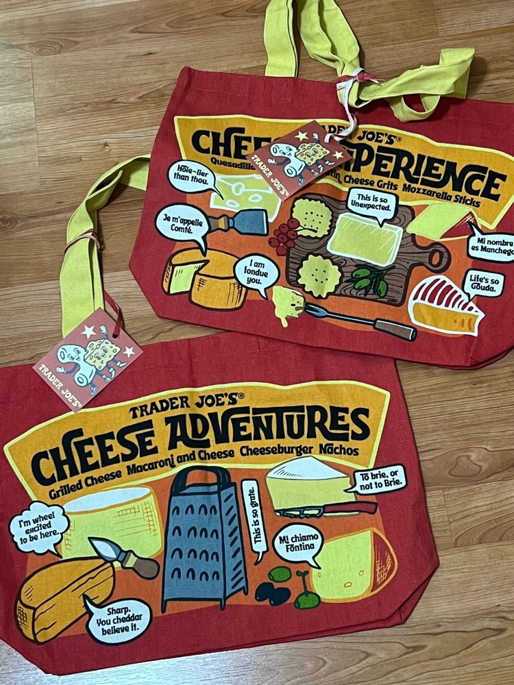 Trader Joes Cheese Adventures Experience Cotton Tote Bag Red Yellow