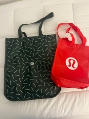 Lululemon Reusable Shopping Tote Bag Set Of 2 Black Large And Red Small