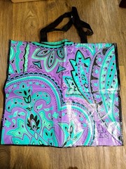 Purple and teal flower reuseable shopping bag 19.5×6.5×17.5 inches