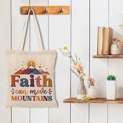 Faith Canvas Tote Bag, Christian Gifts for Women, Inspirational Bible Verse T…