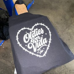 Black Canvas Foldable Shopping Bag with Heart Pattern ‘Oldies Por Vida’ Print