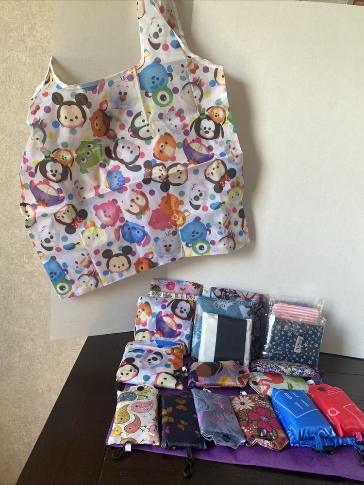 25 Foldable Reusable Tote Bags Assortment