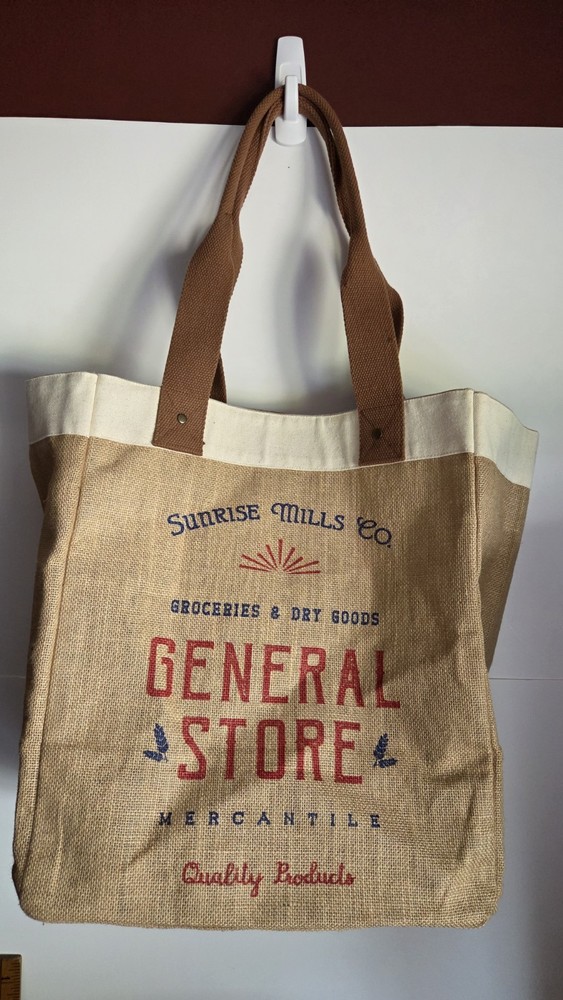 Now Designs General Store Shopping Tote Bag Jute Cotton Fabric Canvas Strong