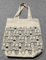 Starbucks Canvas Tote Bag Lined Reusable All-Over Cups Beige/Green 15x12x5
