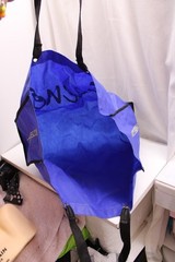 Canvas Reusable Shopper Tote Blue + yellow Scene Text 16X12x6 inches