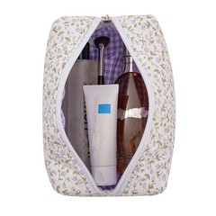 HHQQWZ Cute Floral Cotton Makeup Bag for Women, Travel Cosmetic Purple