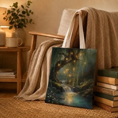 Vintage Forest Canvas Tote Bag for Women, Reusable Grocery Shoulder Shopping …