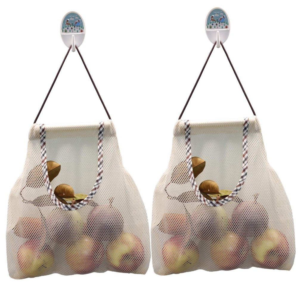 Durable Reusable Hanging Storage Mesh Bags for Fruits, Vegetables, Garlic, Gi…