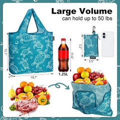 Durable Machine Washable Grocery Bags – Foldable, Heavy Duty, Colorful Turtle