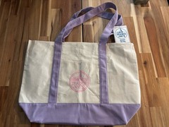Trader Joe’s Foldable Canvas Reusable Tote Bag Beige Purple Solid Plain