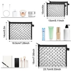 APLZGMG 4 Pcs Mesh Makeup Bag Set with Zipper, Heart Printed Mini Black