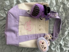 Trader Joe’s Mini Pastel Canvas Tote Bag Small Foldable Purple Beige Floral