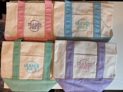 Trader Joe’s Canvas Mini Logo Tote Bags 4-Pack Multicolor 13x11x6 in