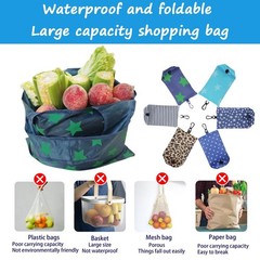6 Pack Foldable Reusable Shopping Bags with Hook Waterproof Grocery Tote