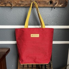 WISTERIA Burlap Lined Jute Raffia Medium 16” Reusable Shopping Tote Bag Red
