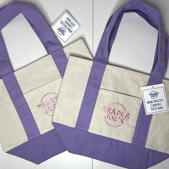 Set of 2 Trader Joe’s Canvas MINI Tote Bags Spring Color — PASTEL PURPLE + Pink!