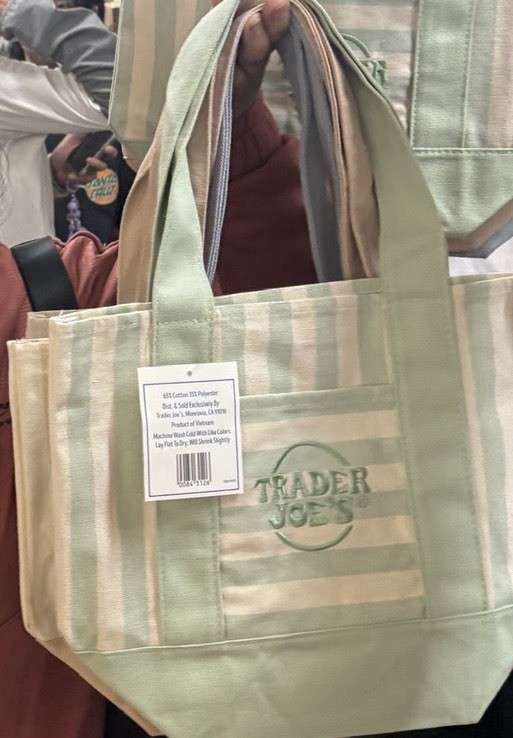 Trader Joe’s Striped Canvas Reusable mini Tote Bag Green or blue or Beige 35 qt