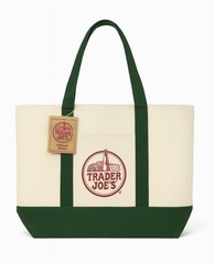 TRADER JOE’S LARGE CANVAS BAG HEAVY COTTON REUSABLE TOTE BAG LARGE GREEN NEW