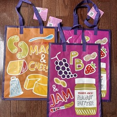 Lot Of 3 Trader Joes COMFORT FOODS Reusable Tote Shopping Bags Mac & Cheese PB&J