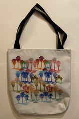 Palm Trees Silkscreened Canvas Tote Bag 18in L x 17in W 12in Straps NWOT