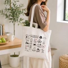 Cat Tote Bag, Cute Kitty Mom Canvas Shoulder Bags, Kawaii Feline Typography S…