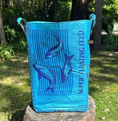 Fair Trade Upcycled Laundry Basket made from Recycled Fish Feed Bags in Cambodia