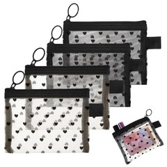 APLZGMG 4Pcs Mini Mesh Bag with Zipper, Heart Print Black and Beige