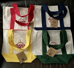 Set of 4 Trader Joe’s Canvas MINI Tote Bag Yellow Blue Green Red NWT Free Ship!!