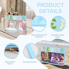 Burskit Chenille Letter Clear Zipper Pouch for 11.6in x 8.2in, BL-BEACH