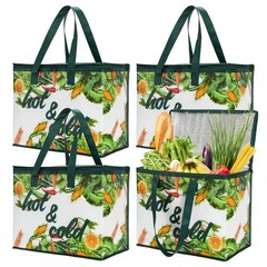 4 Pack Insulated Reusable Grocery Bag, Large Shopping Tote with Zippered Top …