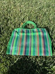 Multicolor Stripe Plastic Reusable Tote 25 Bag w/ Handles, 9-15 inches