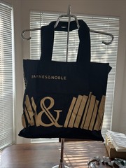 BARNES & NOBLE Premium Large Black & Gold Canvas Tote Bag Handmade 14″ X 13”